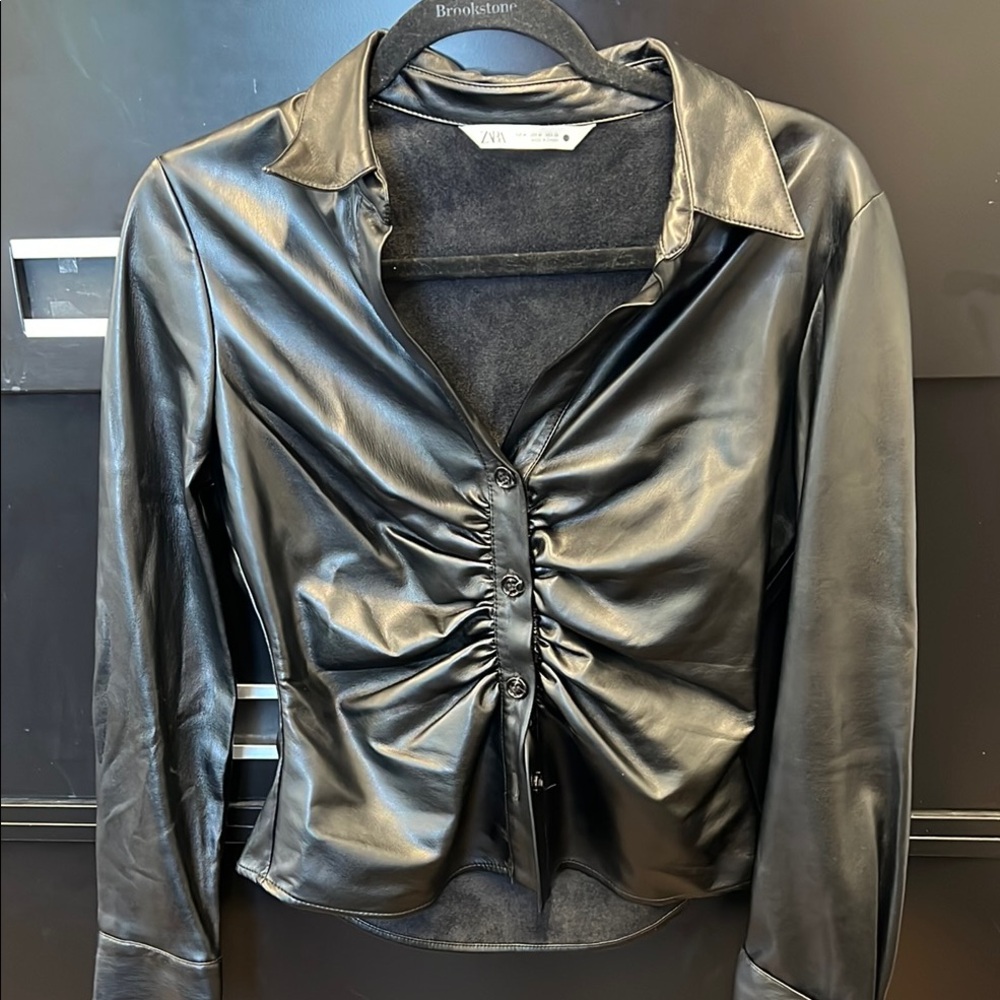 Black Faux Leather Shirt